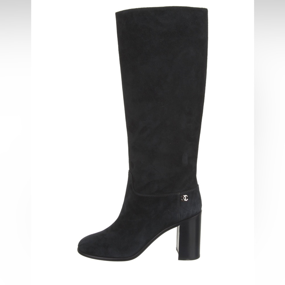 CHANEL-Interlocking CC Logo Suede Riding Boots